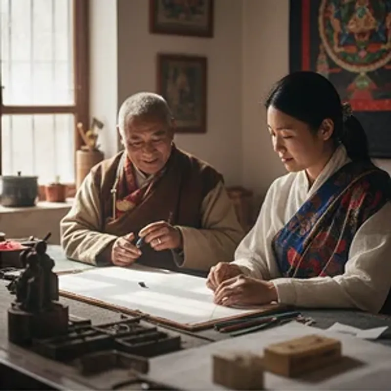 Tibetan artisan crafting prayer beads