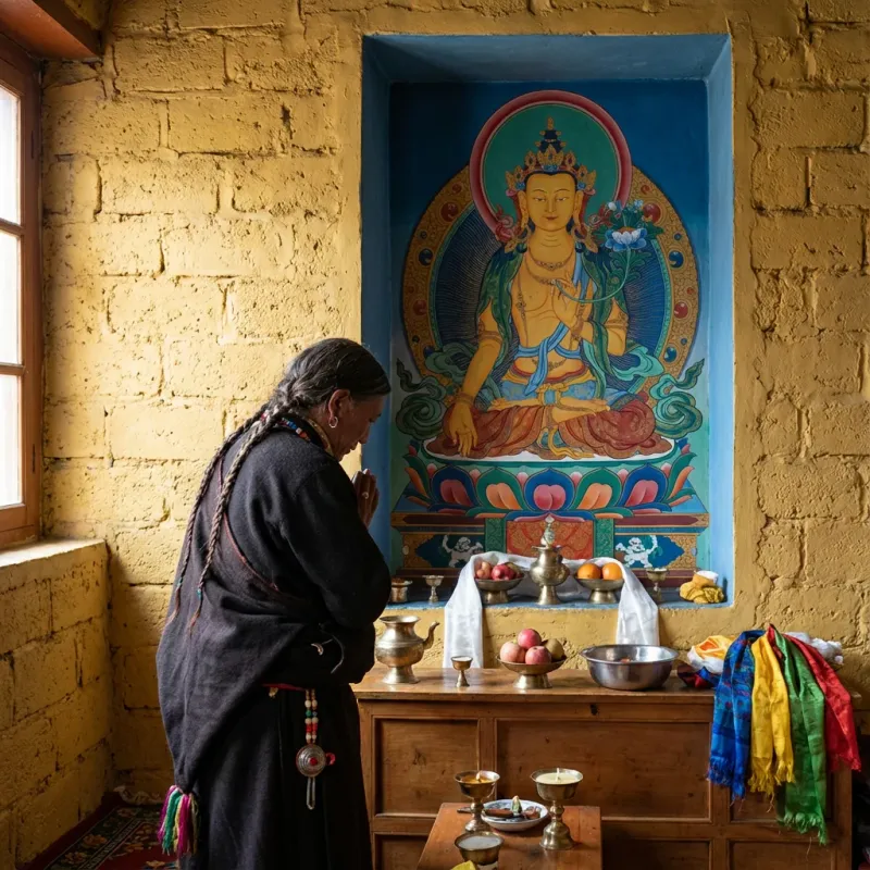 Traditional Tibetan prayer room